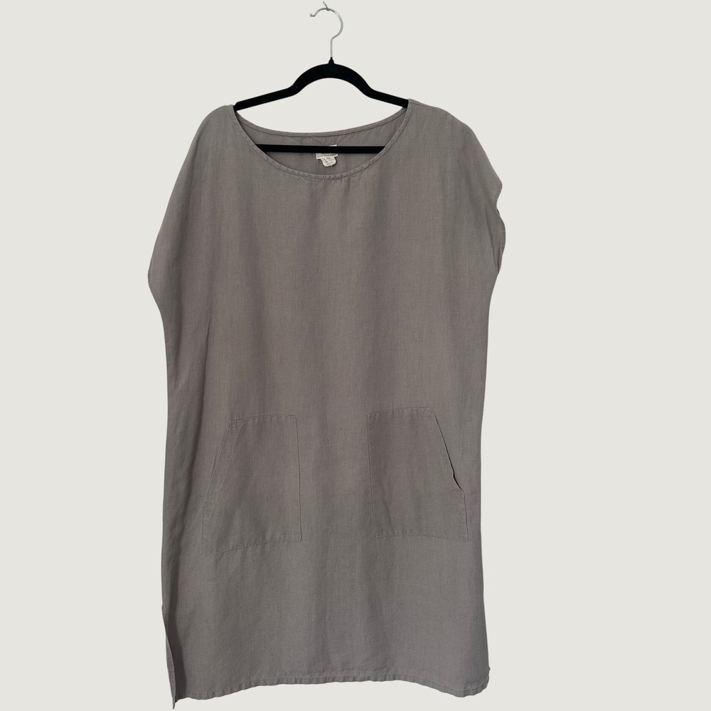 Dr. Flax Linen Tunic Top Womens L/XL Gray Pocket Shift Dress Lagenlook Coastal